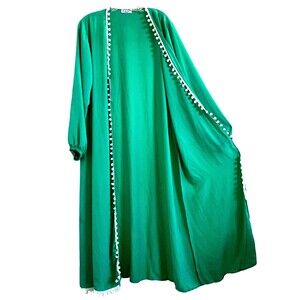 CP FUSAO M / L NAMI GREEN WHITE POM LONG BEACH SWIM COVER FLOWY DUSTER TUNIC